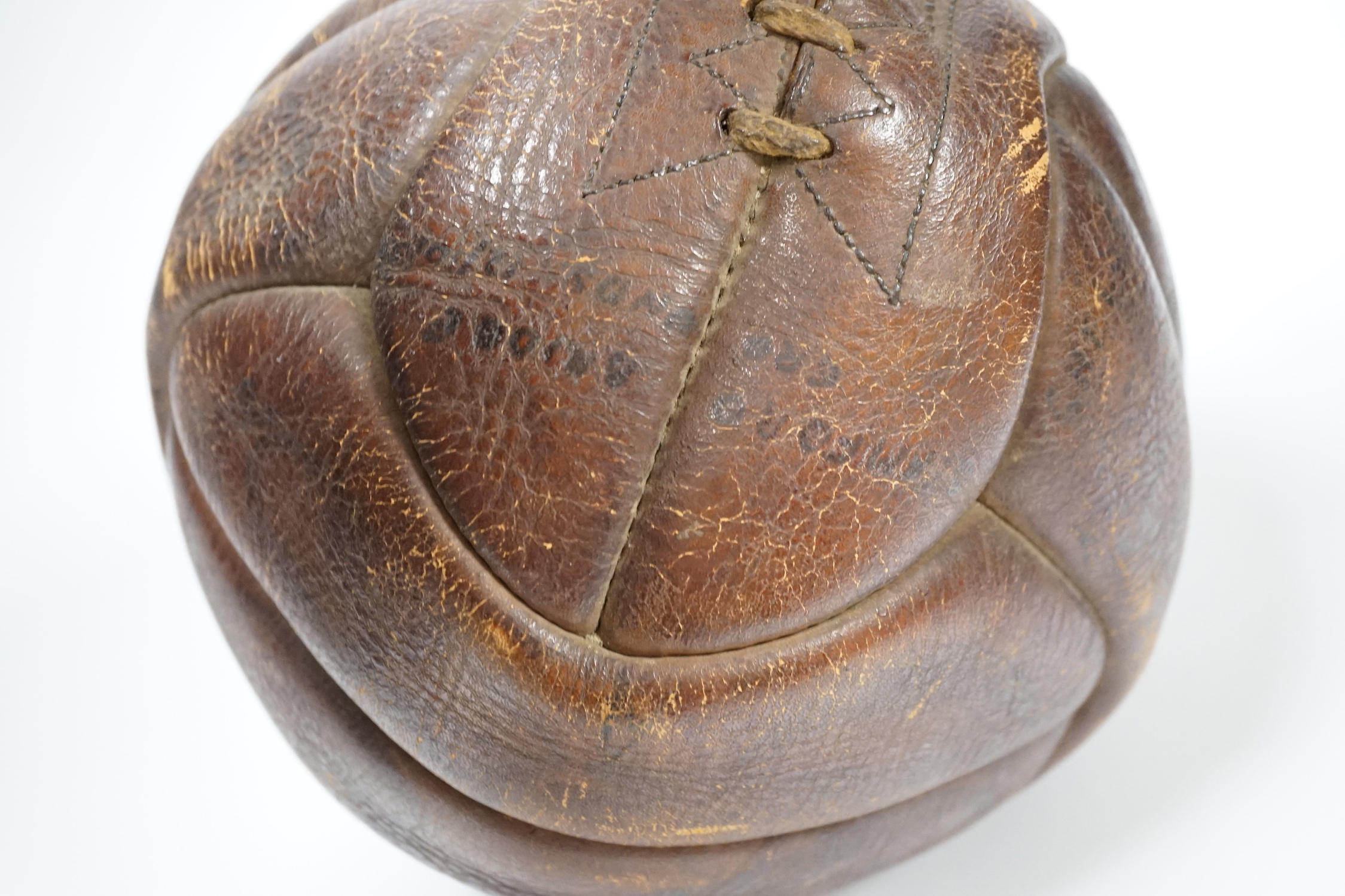 A leather football used in the Chelsea v Arsenal match, Stamford Bridge, 12 October 1935, signed by the players of both teams, football came to vendor by descent from the team ‘child mascot’ at the time